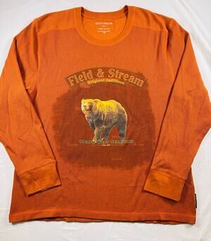 Field & Stream Mens XXL Orange Waffle Knit Bear Graphic Thermal Long SleeveShirt